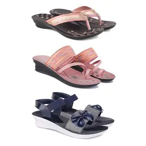 Women's Comfortable Sandal,Casual Lightweight Sandal for Everyday Wear | (COMBO-3)-1956-1950-1972-7
