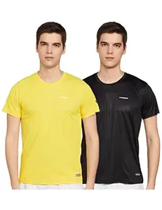 Charged Energy-004 Interlock Knit Hexagon Emboss Round Neck Sports T-Shirt Black Size Large And Charged Pulse-006 Checker Knitt Round Neck Sports T-Shirt Yellow Size Large