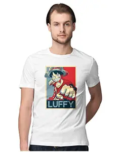 Heybroh Men's Regular Fit T-Shirt Monkey D. Luffy One Piece Hope Style Pop Art 100% Cotton T-Shirt (White; Large)
