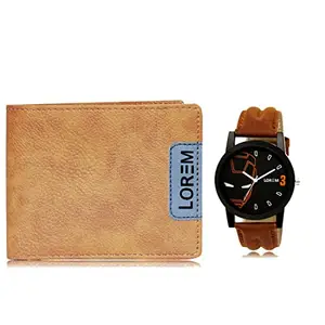 LOREM Combo of Beige Color Artificial Leather Wallet &Watch (Fz-Wl11-Lr04)
