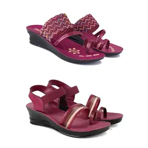 Women's Comfortable Sandal,Casual Lightweight Sandal for Everyday Wear | Maroon Color | Size: 5 (2-COMBO)-1949-1962-5
