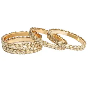Adwitiya Collection Women Set of 4 Gold Plated Stone Studded Leaf Shape Design Bangles
