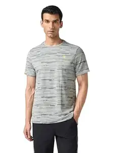 TECHNOSPORT Men's Slim Fit Jacquard Round Neck Half Sleeve T-Shirt for Running, Sports, Gym & Regular Use