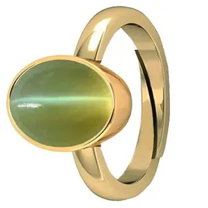 DAURAYA GEMS 4.00 Carat Natural AA++ Quality Certifed Cat's Eye Stone Gold Plated Crystal Adjustable Ring for Men and Women (Lab Approved) (A185)