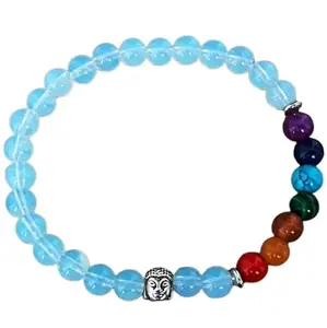 RRJEWELZ Unisex Bracelet 8mm Natural Gemstone 7 Chakra Stone & Rainbow Moonstone Round shape Smooth cut beads 7 inch stretchable bracelet for men & women. | STBR_00091
