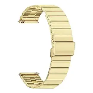 ACM Watch Strap Stainless Steel Metal 20mm compatible with Noise Colorfit Qube Plus Smartwatch Adjustable Belt Band Champagne Gold