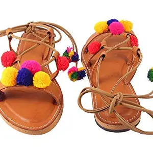 Indian Handicrafts Leather Woman/Girl Fashion Slipper Brown Colour Size - 35.5 EU