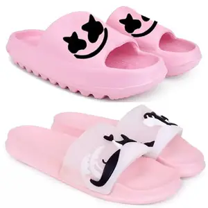 Pampy Angel Combo Pack of 2 Slipper/Flip Flops/Slides for Women,(YW-Smat-Pink,Dolphin-Pink),38 (Euro)