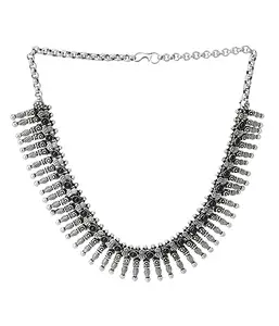 MishDee Oxidized Black Stone Studded Choker Necklace Brass Necklace