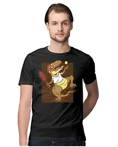 ALLEN BLACK Men's Regular Fit T-Shirt T-Re Playing Tennis 100% Cotton T-Shirt Black_REXTNNISMEN-Black 4XL Men Round_