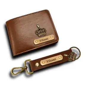 The Unique Gift Studio Leather Wallet for Men and Boys Customized Wallet Customised Gifts for Men | Personalized Combo with Keychain, Brown Color