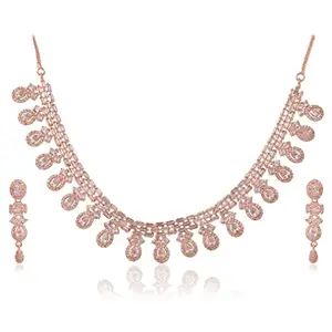 RATNAVALI JEWELS RATNAVALI JEWELS American Diamond Rose Gold Plated Traditional Fashion Jewellery White Necklace Set with Earring for Women/Girls RV4136W-RG