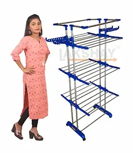 LAKSHAY - Jumbo King 4 Layers Super HEIGTHED Foldable Stainless Steel Floor Cloth Dryer Stand (Blue) Get Extra warranty up to 1 year & Get Manufactering Parts Life Time