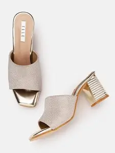 ELLE Women's Gold-Toned Block Heel Sandals