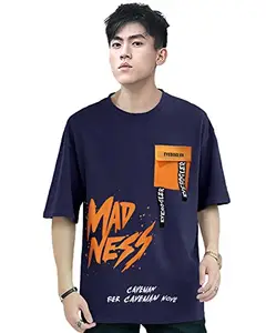 EYEBOGLER Men's Trendy Round Neck Half Sleeves Loose Fit Printed T-Shirt