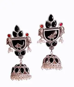 JGEETANJALI COLLECTIONS Jewellery Earrings for Women Afghani Oxidised Silver Jhumka earrings for Girls and Women (Black)
