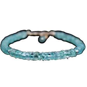 RRJEWELZ Aquamarine Bracelet for Men & Women – 3.5mm Heishi Round Smooth Blue Beads – 7 inch with Silver Plated Clasp – Healing, Fashion, Gift, Spiritual, Yoga|LCBR_RR_00646