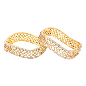 SARAF RS JEWELLERY Gold Toned AD Bangle set of 2 for Women & Girls, Cutwork/Jaali Design Bangle Bracelet