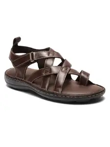 TEAKWOOD LEATHERS Men One Toe Leather Comfort Sandals with Velcro Closure (42, Brown)