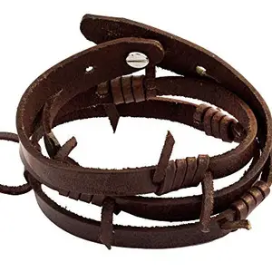 Zivom® Handmade Base Metal Leather Wrist Band Biker Bracelet For Men, Dark Brown