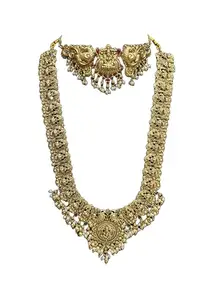 KGR Splash Gold Plated Long Haram With Lakshmi Design Neck Choker With earrings