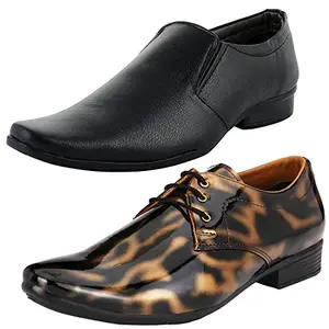 Vitoria Attractive Formal Shoes/Party Shoes/ 2 Shoes Combo with Free Belt for Men and Boys (BAZAAR7711_VTR01-Blk-Gld-2003-Blk) Multicolor