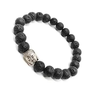 The Bling Stores Black Lava Stone with Buddha Charm Diffuser Band Bracelet For Women, Men, Girls, & Boys