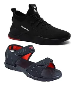 Liboni Men's Black Shoe & Sandal Combo Pack of -2 (9)