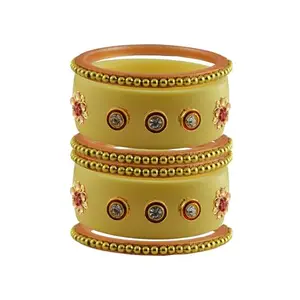 Vidhya Kangan Stone Stud Color Cream Acrylic Bangle | Over Size | Plus size |For Woman and girlsChura Bangles Set for Wedding and Party (sku-ban25833)