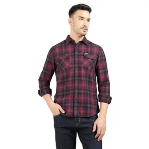 Royal Enfield Heavy Herringbone Plaid Shirt RED (XL) 44 CM | Material: 100% Cotton | Fabric: Woven 302.0 GSM | Type: Button Down Collar | Style : Herringbone Plaid | Gender: Men's