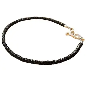 LKBEADS Black Spinel Bracelet with Gold Plated Clasp – 2.5mm Rondelle Beads – Faceted Cut – 7 inch – Healing, Fashion, Gift, Spiritual, Yoga|LK_STACK_01145