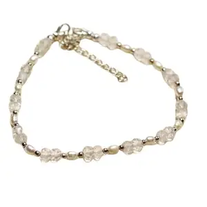RRJEWELZ Cultured Pearl & Crystal Quartz bracelet for men & women - 2-4mm Rondelle & Oval Smooth & Faceted beads - 7 Inch Adjustable with Silver plated clasp – Healing, Fashion, Gift, Spiritual, Yoga|LCBR_RR_07430