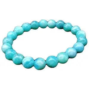 RRJEWELZ Unisex Bracelet 8mm Natural Gemstone Blue Amazonite Round shape Smooth cut beads 7 inch stretchable bracelet for men & women. | STBR_01886