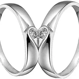 MEENAZ Couple CZ AD Solitaire Rings Proposal American diamond Stylish Valentine Gifts Platinum Love Heart Adjustable Finger Ring set Combo for women Couples girls Men Boys girlfriend lovers CFRM159