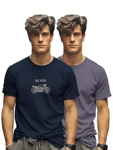 BULLMER Trendy Printed Cotton Blend Crew Neck/Round Neck Half Sleeve Tshirt for Men- Pack of 2