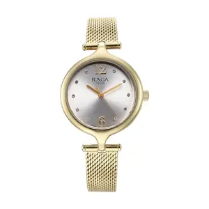 Titan Raga Showstopper Quartz Analog Silver Dial Metal Strap Watch for Women-95268YM01/NT95268YM01