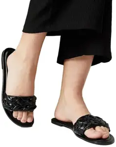 Max Women Woven Strap Flat Sandals Black 4 Kids UK (SU23WFFS5003BLACK)