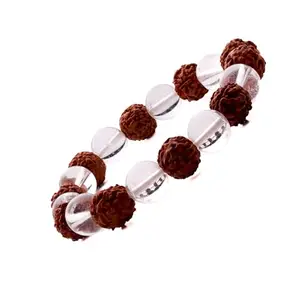 Plus Value Natural Rudraksha Crystal Bracelet for Men Women - Reiki Healing Crystal Vastu Feng Shui for Men Women (Beads Size 10mm, 1 Jute Bag)