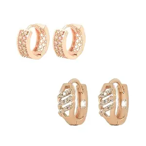 I Jewels Valentine Special Rose Gold Plated Contemporary Cubic Zirconia Stud Earrings for Women/Girls(E2966-2970)(Pack of 2)