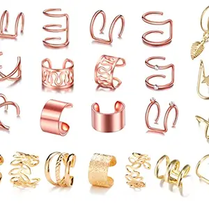 Amazon Brand - Anarva Stylish Golden & Rose Gold Adjustable Ear Cuff Clip Earrings Stainless Steel Non-Piercing Clip For Women & Girls Pack Of 22 Pcs