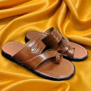 Men's Casual Slippers with PVC Sole, Synthetic Sleeper for Dresses and Casual Wear, By-Auras Shoes (Tan Color, 6)