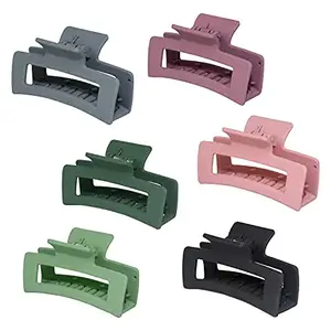 Styling fashion Hair Claw Clips, 6PCS 3.5" Strong Hold Rectangle Claw Hair Clips Bright Color Hair Jaw Clamp Non-Slip Catch Hair Styling Accessories for Women Girls Thin Thick Hair (Multicolor series)