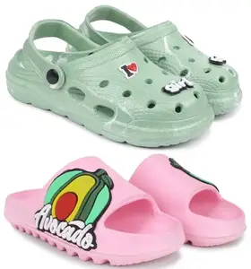 Pampy Angel Combo Pack of 2 Slipper/Flip Flops/Slides/Clogs/Sandals with Adjustable Back Strap for Women,(WCL-LGirl-Green,T-Acado-Pink),39 (Euro)