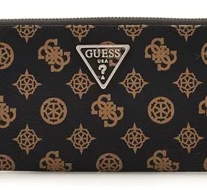 GUESS Mocha Logo Geometric Logo Laurel Large Zip Around Wallet