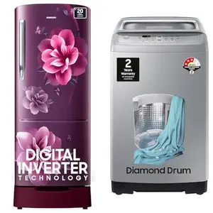 Samsung 183 L, 4 Star, Digital Inverter, Direct-Cool Single Door Refrigerator (RR20C1824CR/HL, Red, 7 kg, Fully-Automatic Top Load Washing Machine (WA70A4002GS/TL, Imperial Silver)