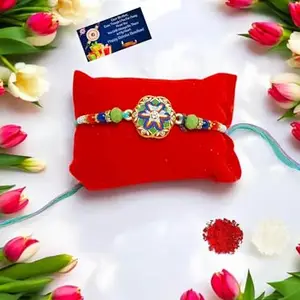 V VRINDE Designer Metal Rakhi:: Greeting card n Roli