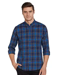 Peter England Men's Checkered Slim Fit Shirt (PCSFSSLFD41413_Blue 42)