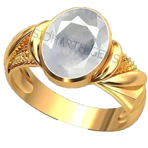JEMSKART 9.25 Ratti Certified Unheated Untreated Natural panchdhatu Adjaistaible Gold Ring White Sapphire Pukhraj Loose Gemstone for Women and Men