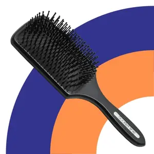Scarlet Line Professional Matte Finish Large Paddle Hair Styling Salon Brush with Back Side Crystal Mirror n Wooden Handle for Men n Women_Black