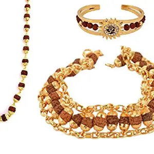 ASHVI Gold Plated Rudraksh Mala & Bracelet Combo For Men & Women (Style-1)